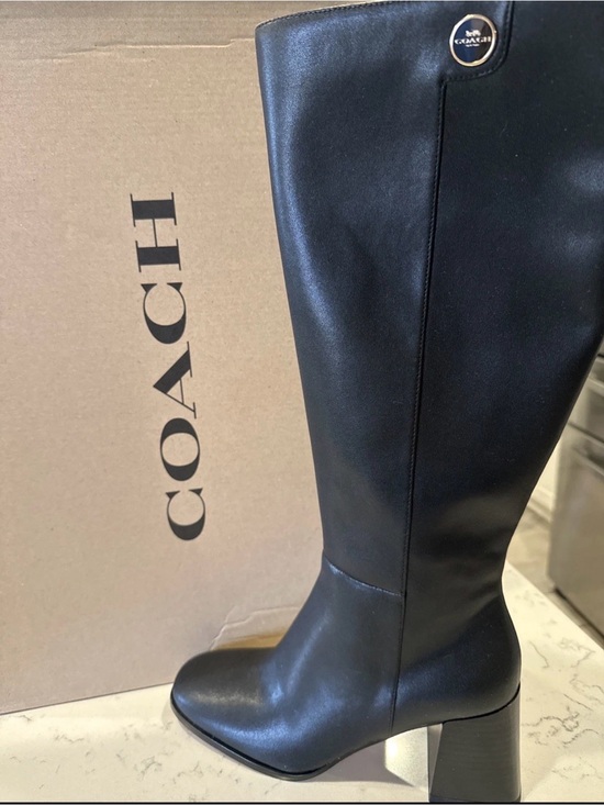 Coach Shoes - Coach Black Leather Tall Block-Heel Boots